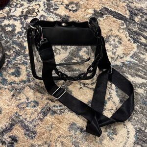 Clear Gameday Crossbody Bag with Black Trim and Strap 7.5x6in